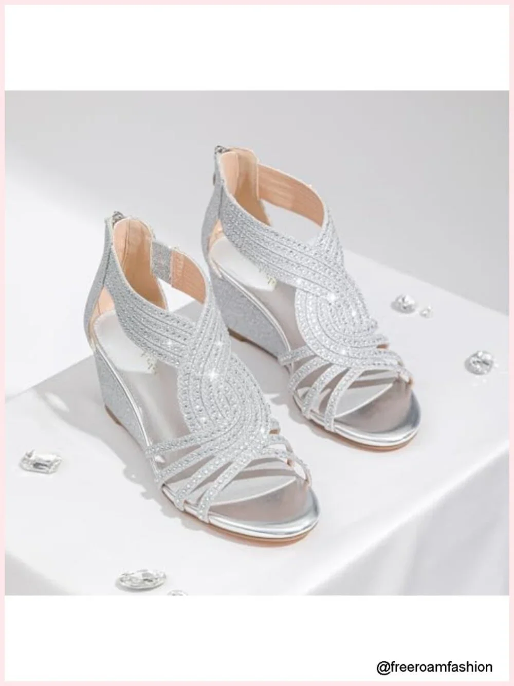 Sparkly Rhinestone Wedge Sandals Open Toe Dressy